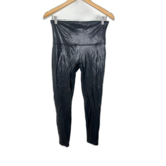 Spanx Leggings Women's XL Black Faux Leather Biker Casual Stretch Pull On Pants - Picture 1 of 3